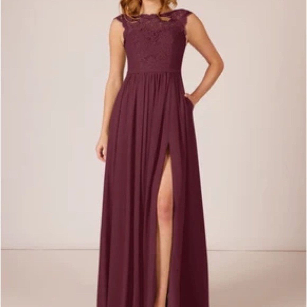 Azazie Lace Bodice Maxi Dress in Cabernet